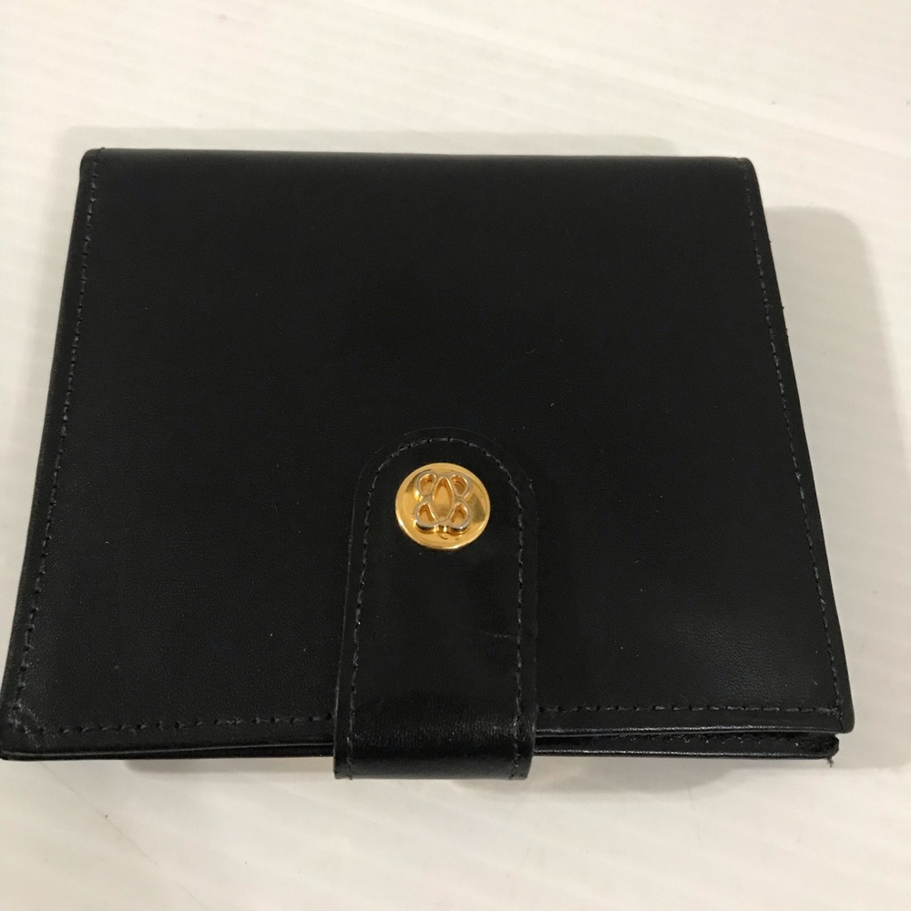 Bosca Full Grain Black Leather Bi-Fold Wallet with Gold Accent